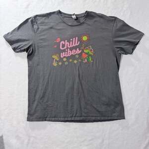 Gildan Softstyle Chill Vibes Neon Mushroom Graphic T-Shirt Gray XL